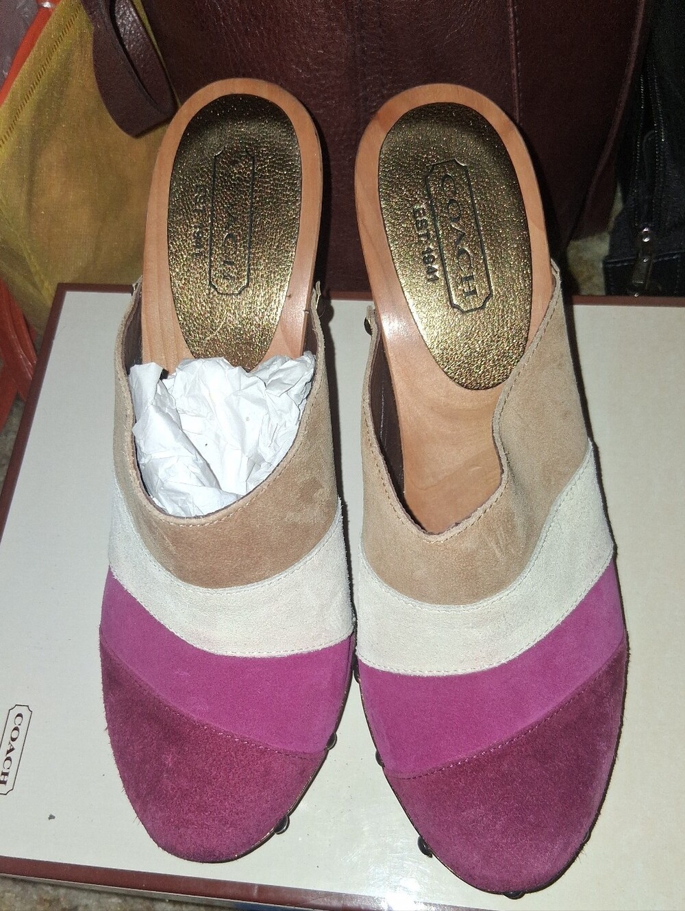 Coach Y2K Katy Patchwork WaveSuede Clog Mule - Pink/Tan/Beige Cream #tiktokviral - Picture 2 of 11